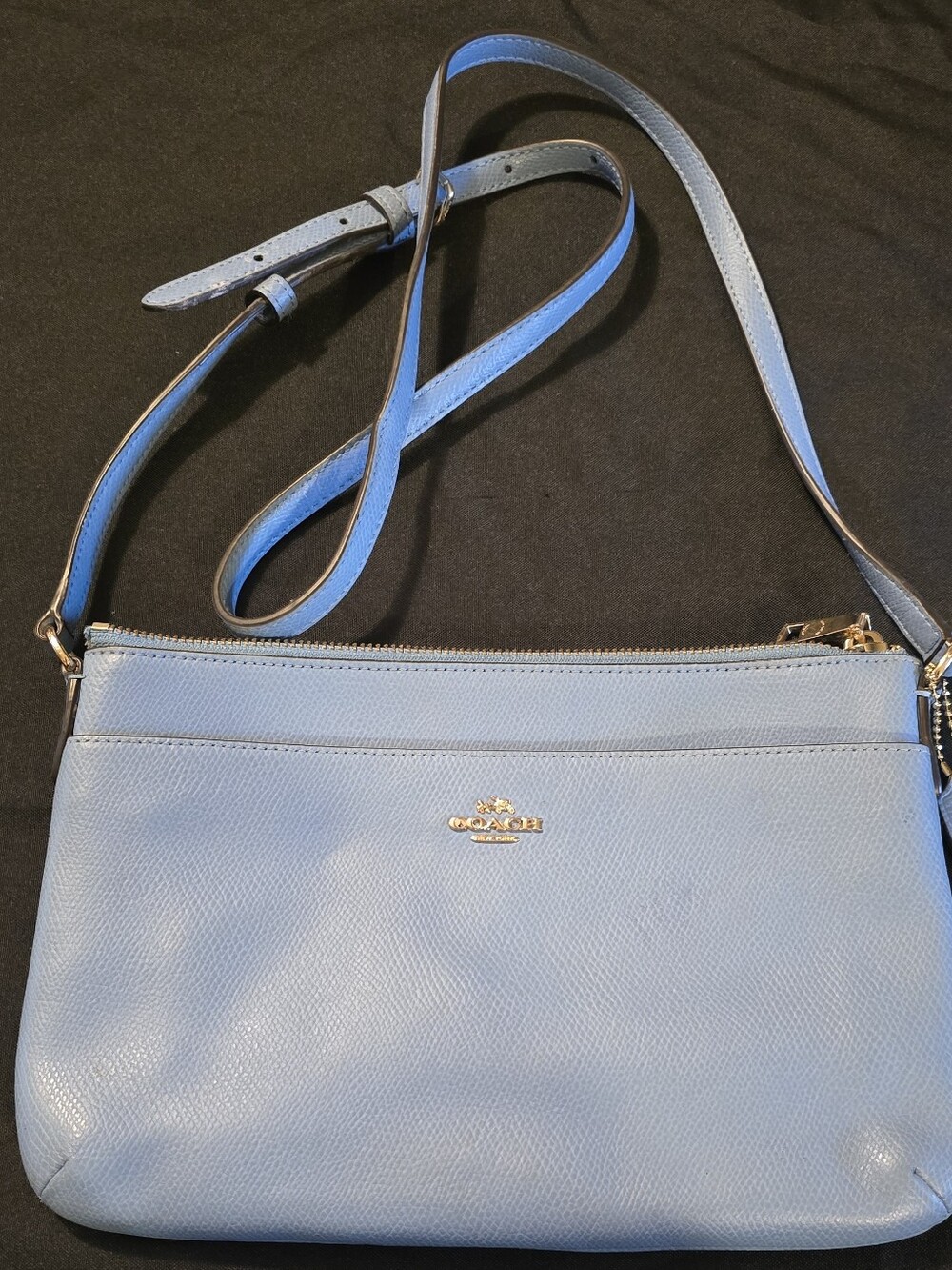 Coach Light Blue Leather Crossbody with Gold Logo